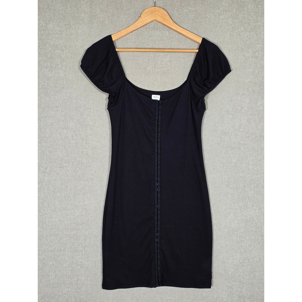 Wilfred Free Women's Black Ribbed Hook and Eye Cap Sleeve Mini Dress Large